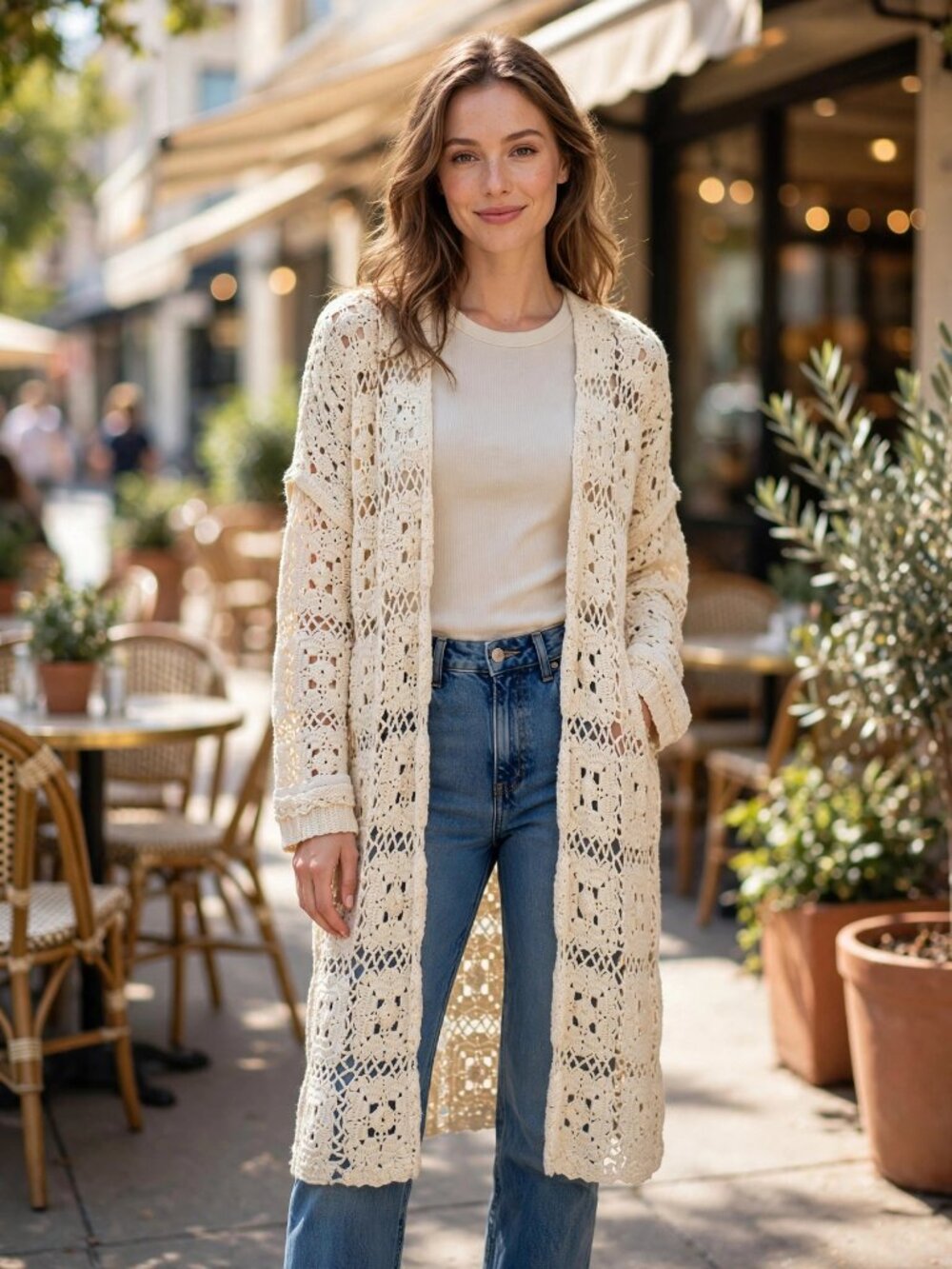 NWT Free People Ivory Crochet Duster Cardigan S